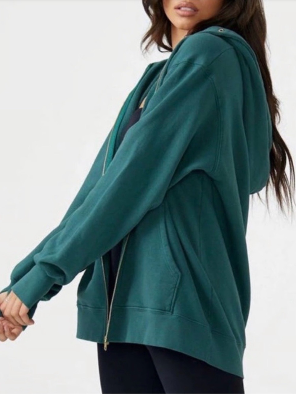 Joah Brown Empire Zip Hoodie in Jade Green